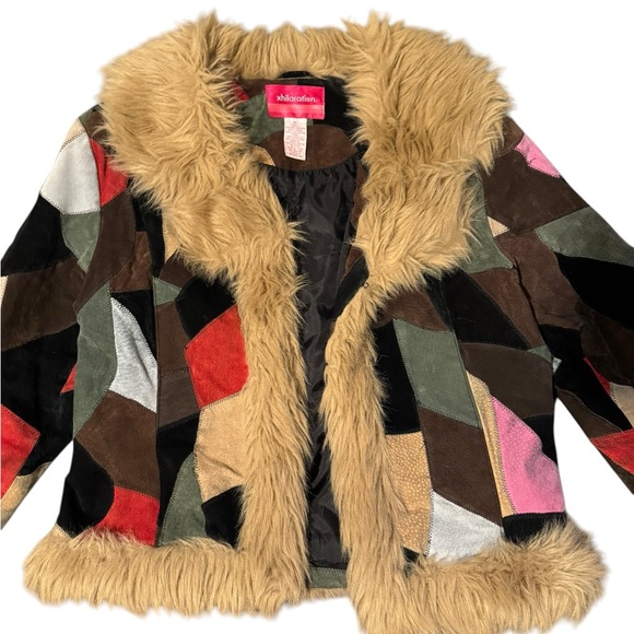Vintage Leather Fur Colorblock Xhilaration Jacket size XL *Runs Small - Picture 14 of 15